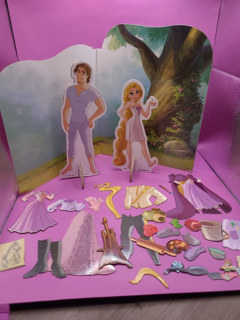 Disney Tangled Storybook Dress Up Dolls And Book Magnetic Playset Rare